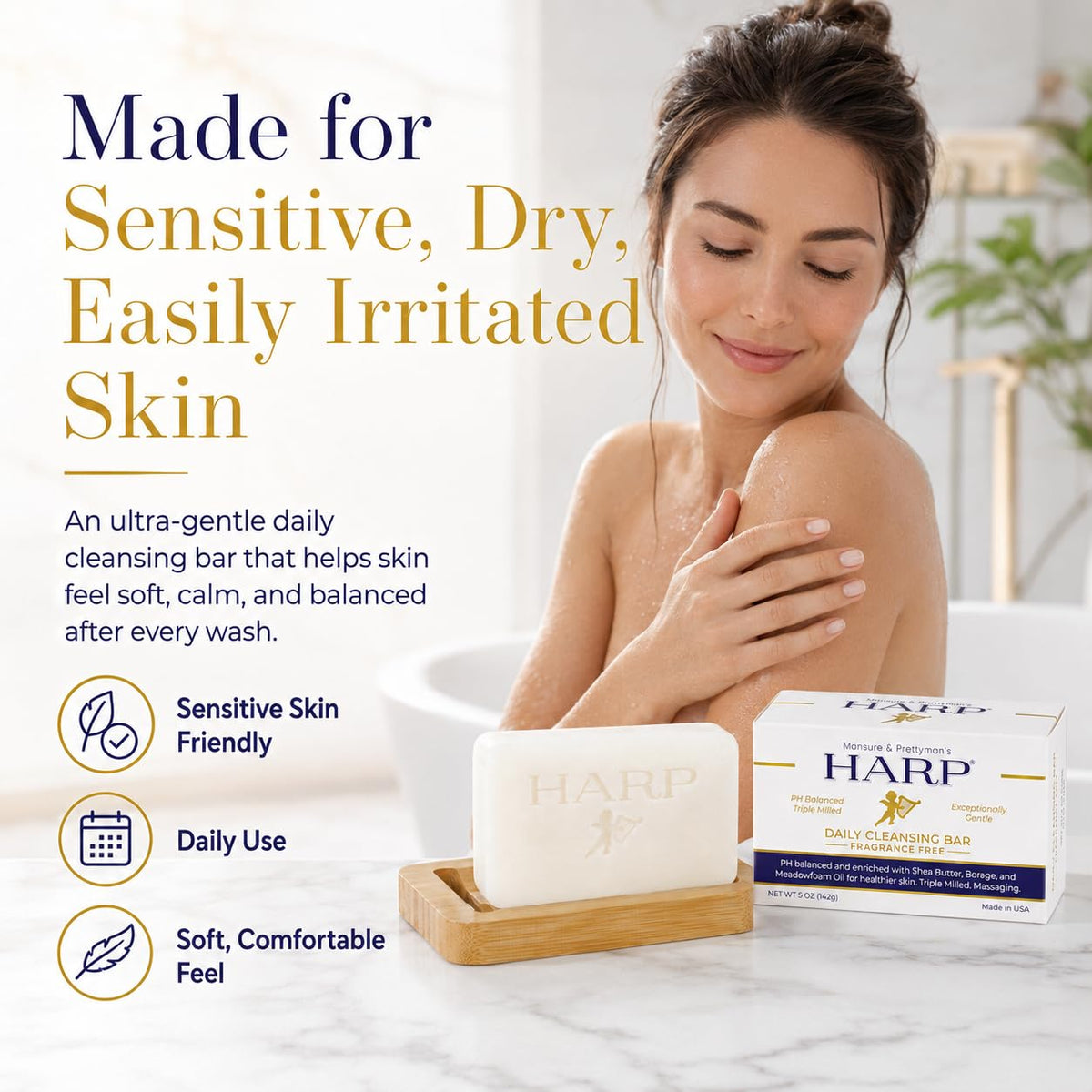 HARP bar rich lather demonstrating gentle, effective cleansing