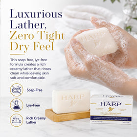 HARP bar on draining soap dish to extend product life