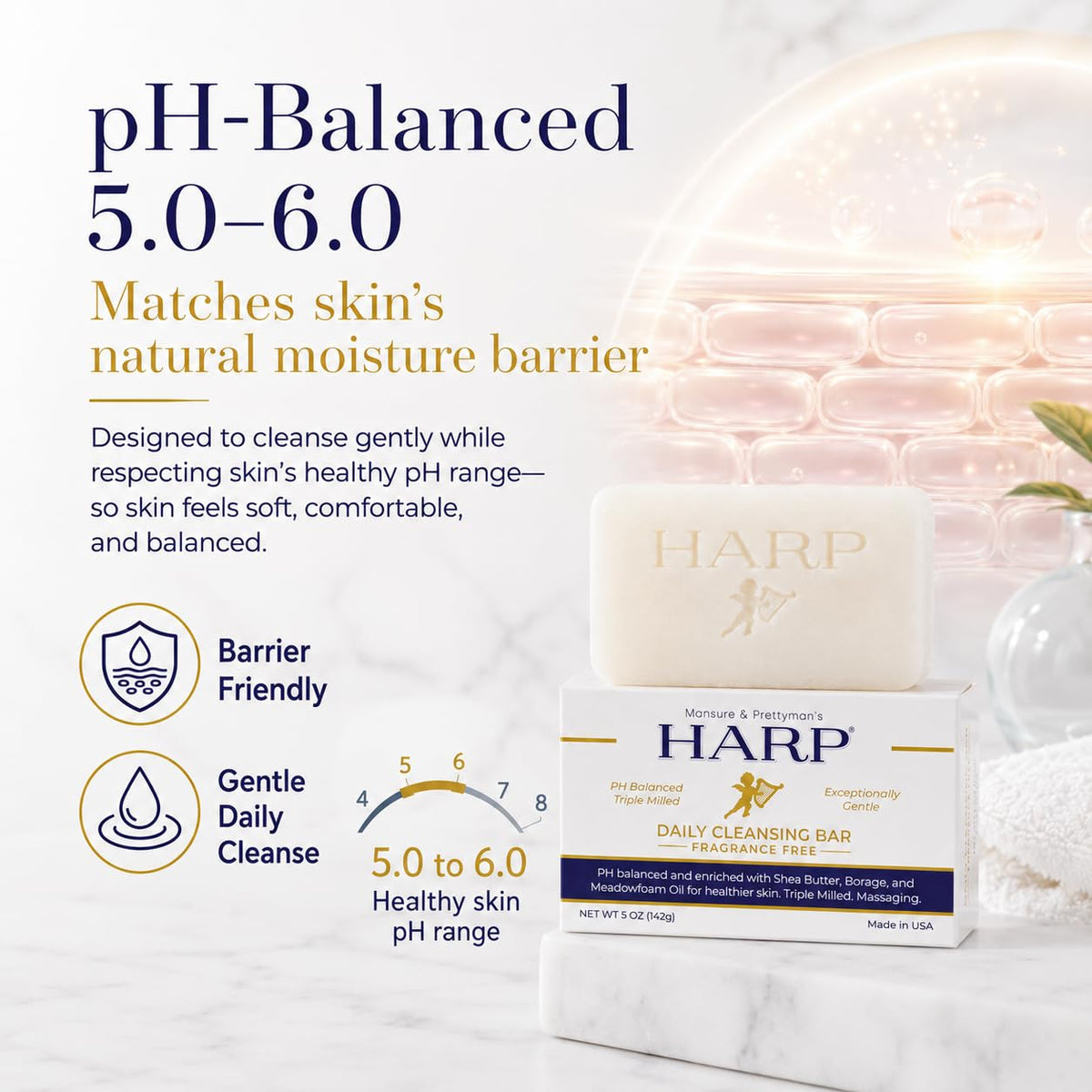HARP bar side profile highlighting smooth texture and gentle cleansing