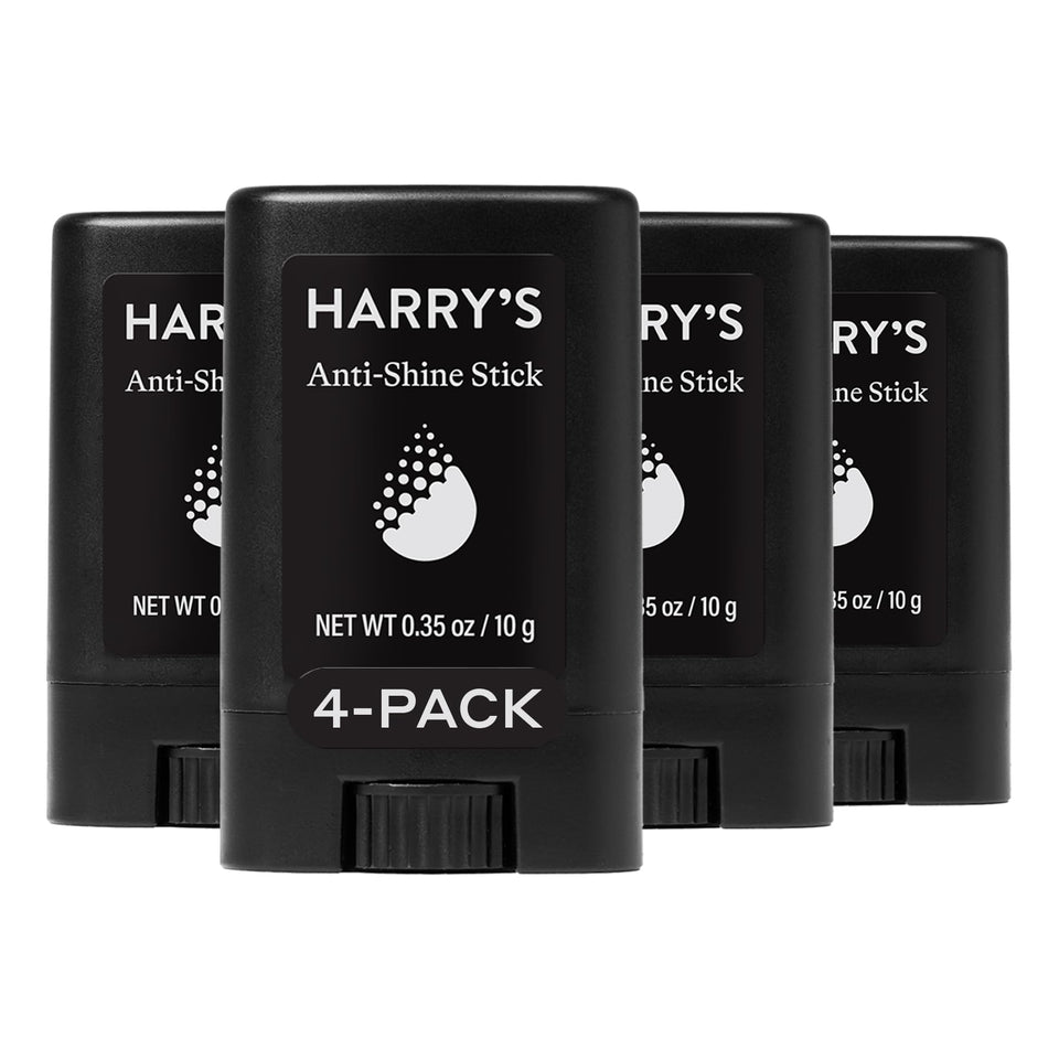 Harry's front packaging of anti-shine stick showing compact travel-ready design and convenience
