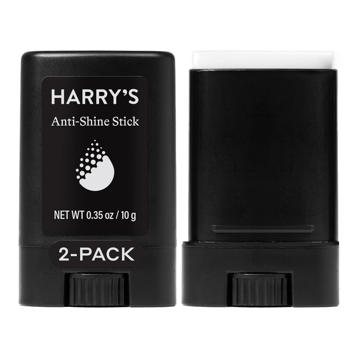 Harry's anti-shine stick front view showing compact travel-friendly design and convenience