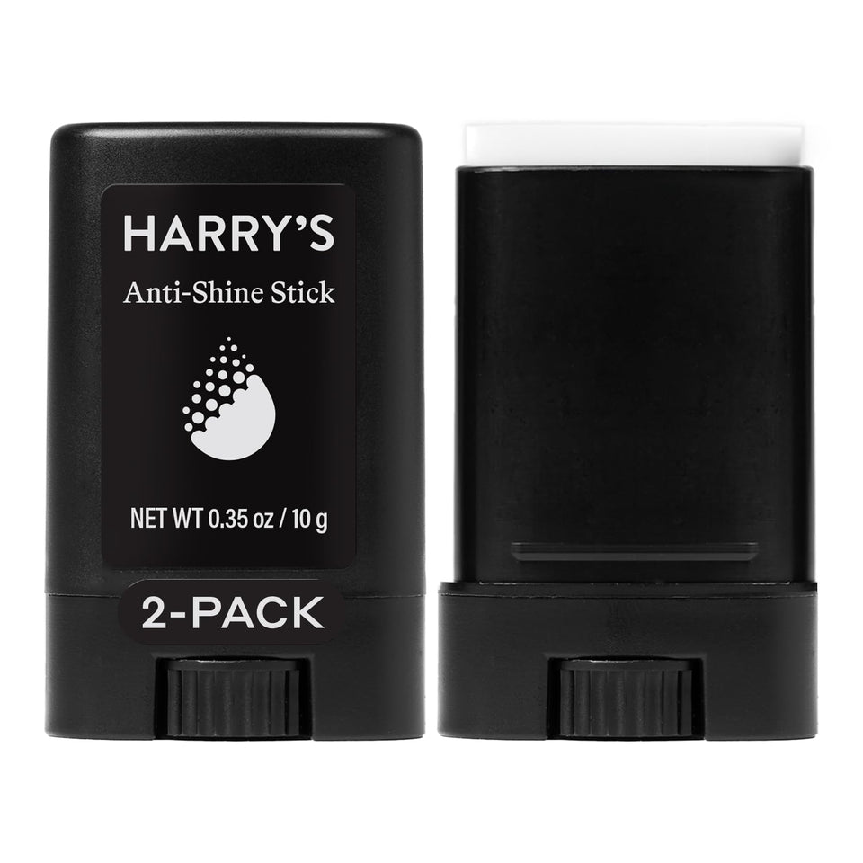 Harry's anti-shine stick front view showing compact travel-friendly design and convenience