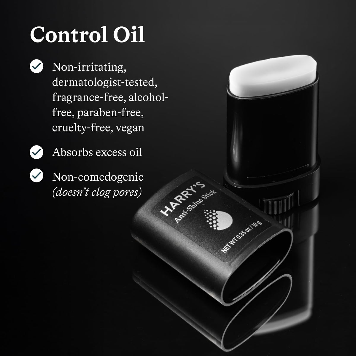 Harry's anti-shine stick twist-up detail highlighting easy application and no-mess use