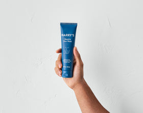 Harry's beard and face wash in shower use, showing effective cleaning benefit