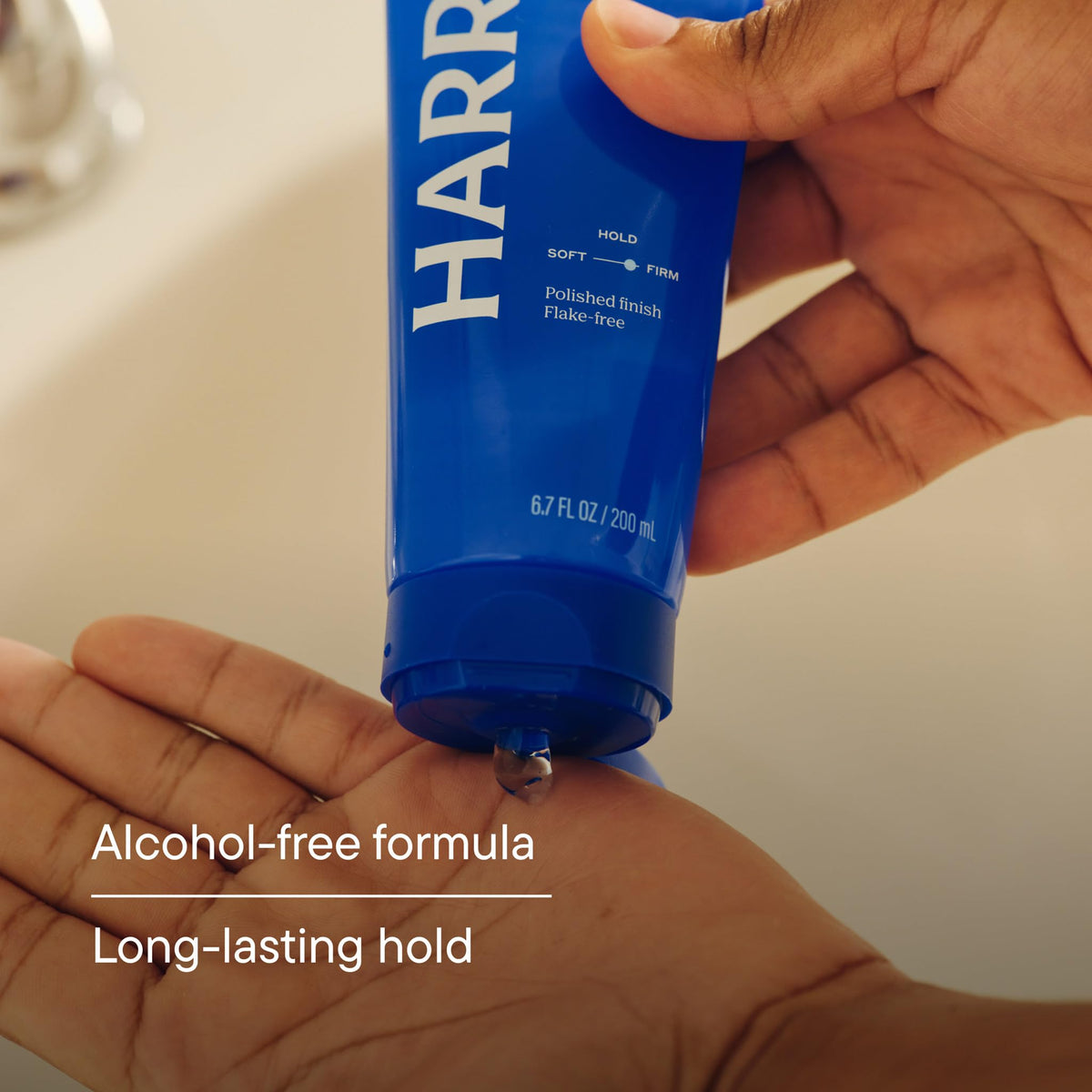 Harry's close-up of clear gel highlighting non-flaking, polished finish