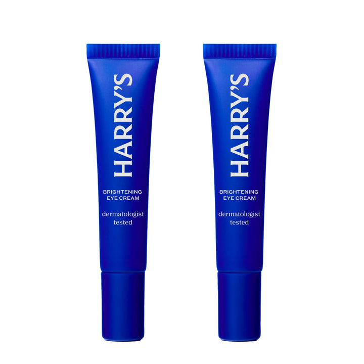 Harry's eye cream front packaging shows product and quick brightening benefit