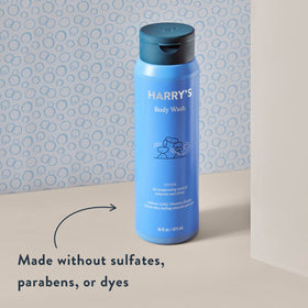 Harry's Fig bottle close-up showing gentle fruity-wood scent and conditioning feel