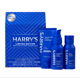 Harry's front packaging gift set showing trio and seasonal box, clear presentation benefit