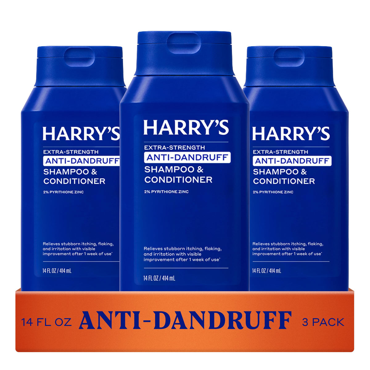 Harry's front packaging three-bottle pack showing label and size for convenience