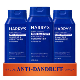 Harry's front packaging three-bottle pack showing label and size for convenience
