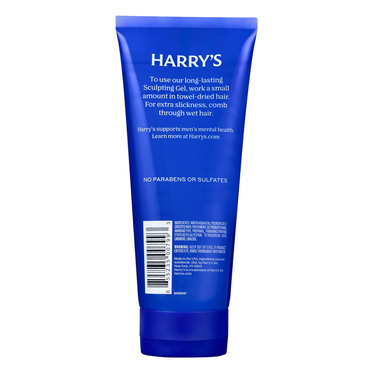 Harry's label and ingredients panel displaying alcohol-free formula benefits