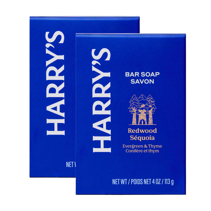 Harry's front packaging of Redwood bar soap showing clean design and scent