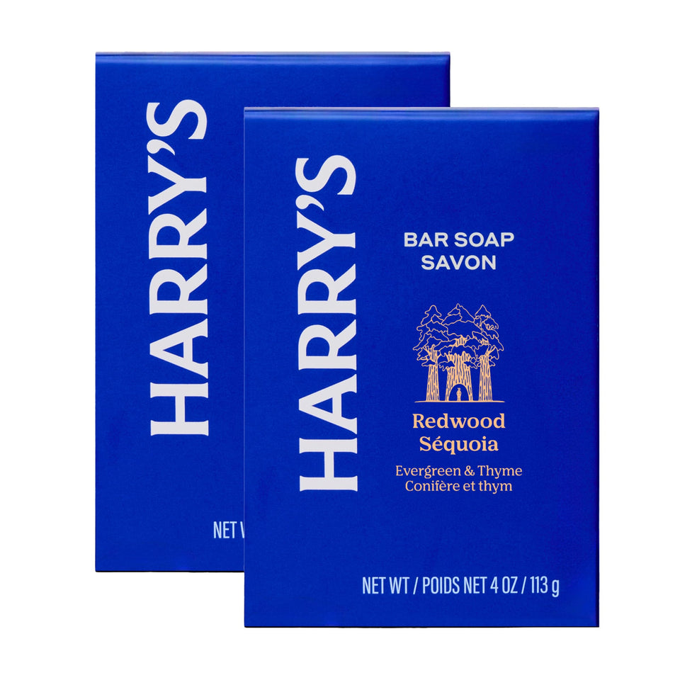 Harry's front packaging of Redwood bar soap showing clean design and scent