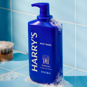 Harry's Redwood rich lather on hand demonstrating gentle, conditioning foam