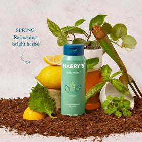 Harry's size comparison with a common object showing generous 18 oz bottles