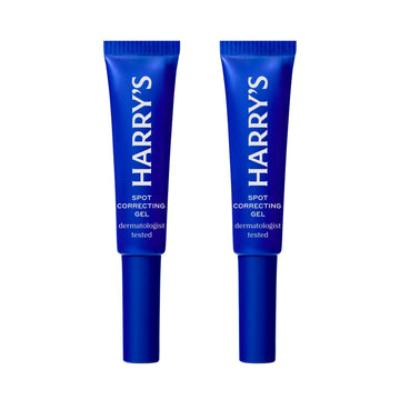 Harry's spot correcting gel front packaging showing compact travel tubes and branding benefit