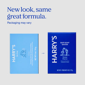 Harry's packaging ingredient label visible, communicating sustainable sourcing benefits