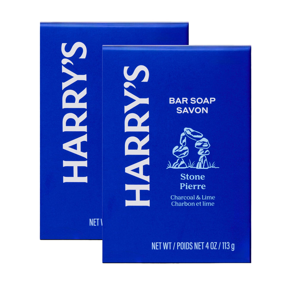 Harry's Stone front packaging showing two 4 oz bars and brand clarity