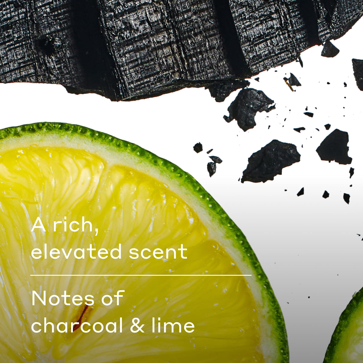 Graphic of charcoal and lime scent notes for Harry's Stone offering elevated fragrance