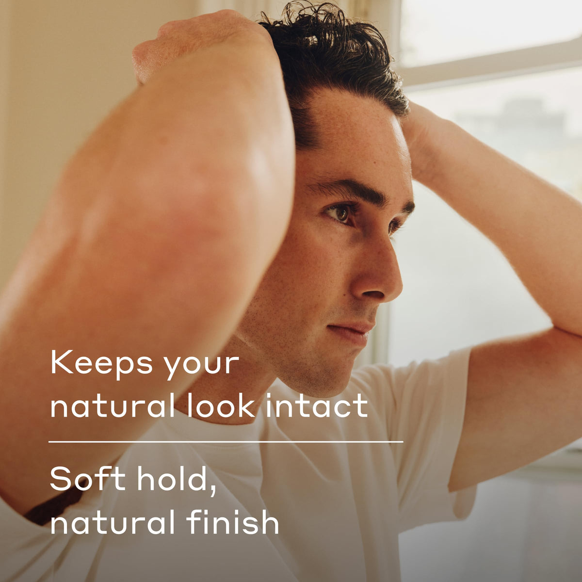 Close-up of Harry's label emphasizing ingredients and alcohol-free benefit for hair health