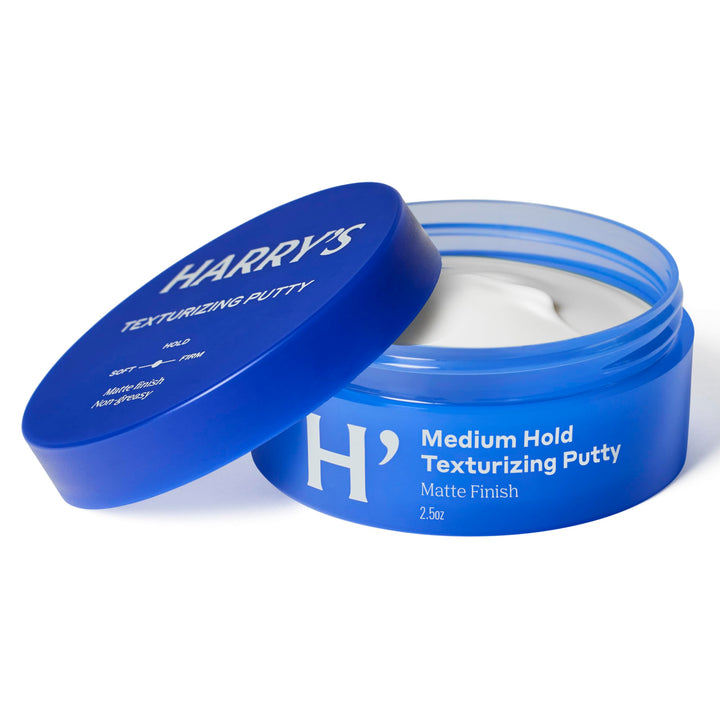 Harry's front packaging showing compact 2.5 oz tin and brand logo for travel convenience