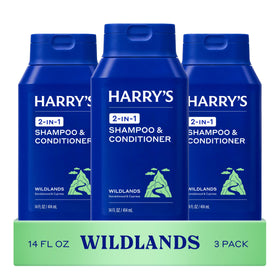 Harry's front packaging showing Wildlands scent and 3-pack convenience