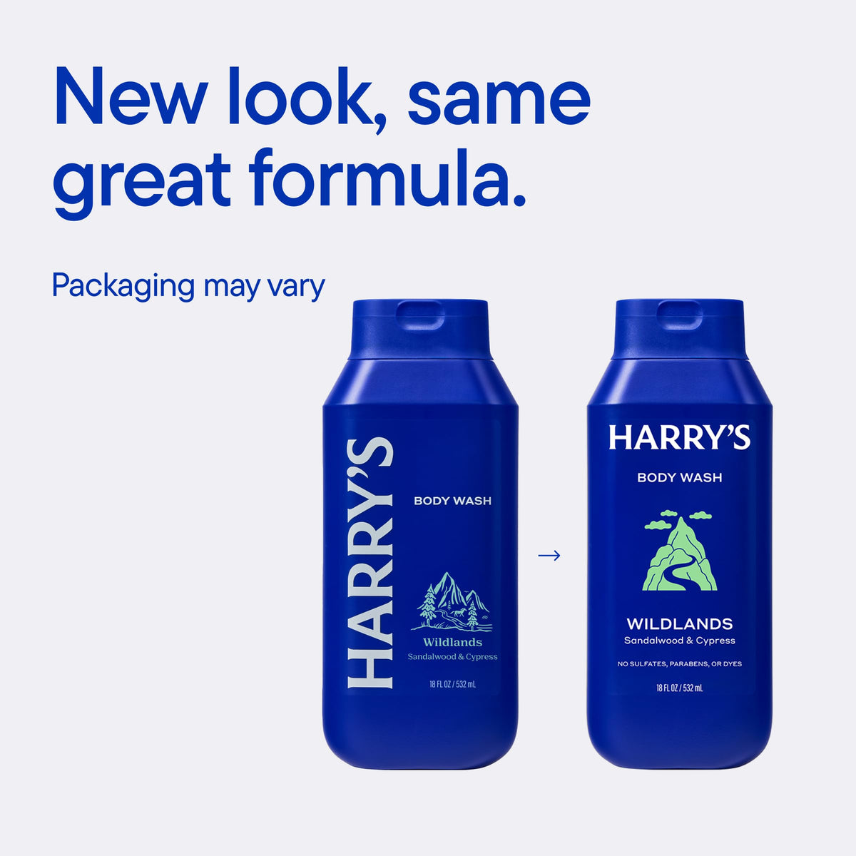 Harry's label close-up and pump detail highlighting ingredient clarity and convenient dispensing