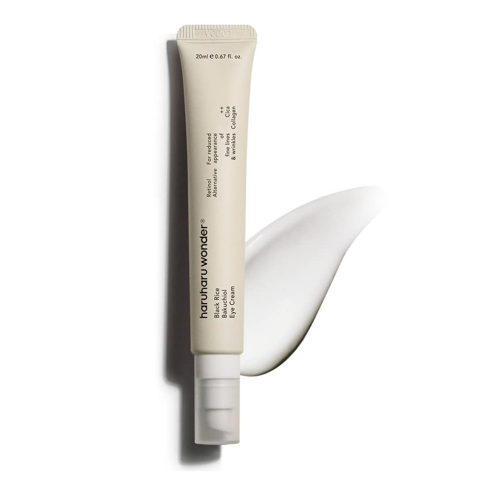 HARUHARU front view of black rice bakuchiol eye cream, clear product benefit