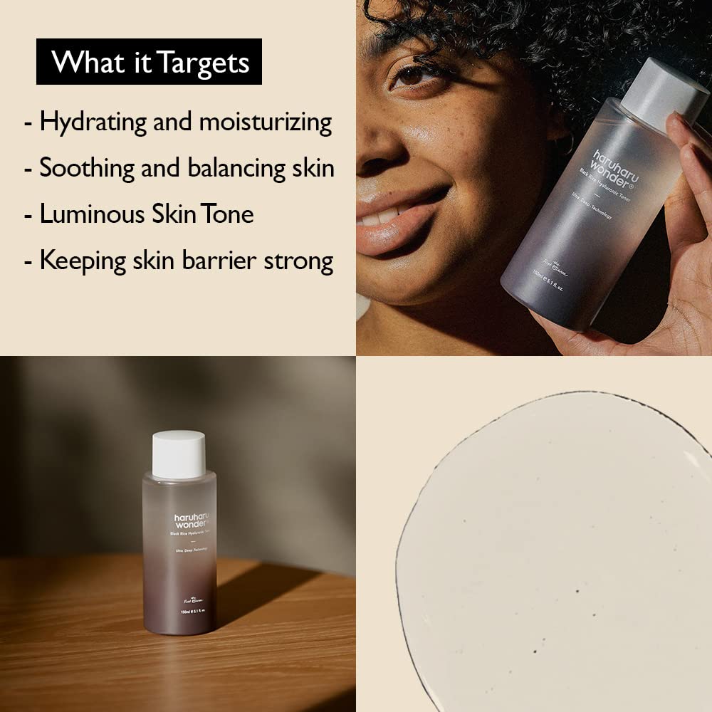 HARUHARU pouring toner into hand demonstrating fast absorption benefit
