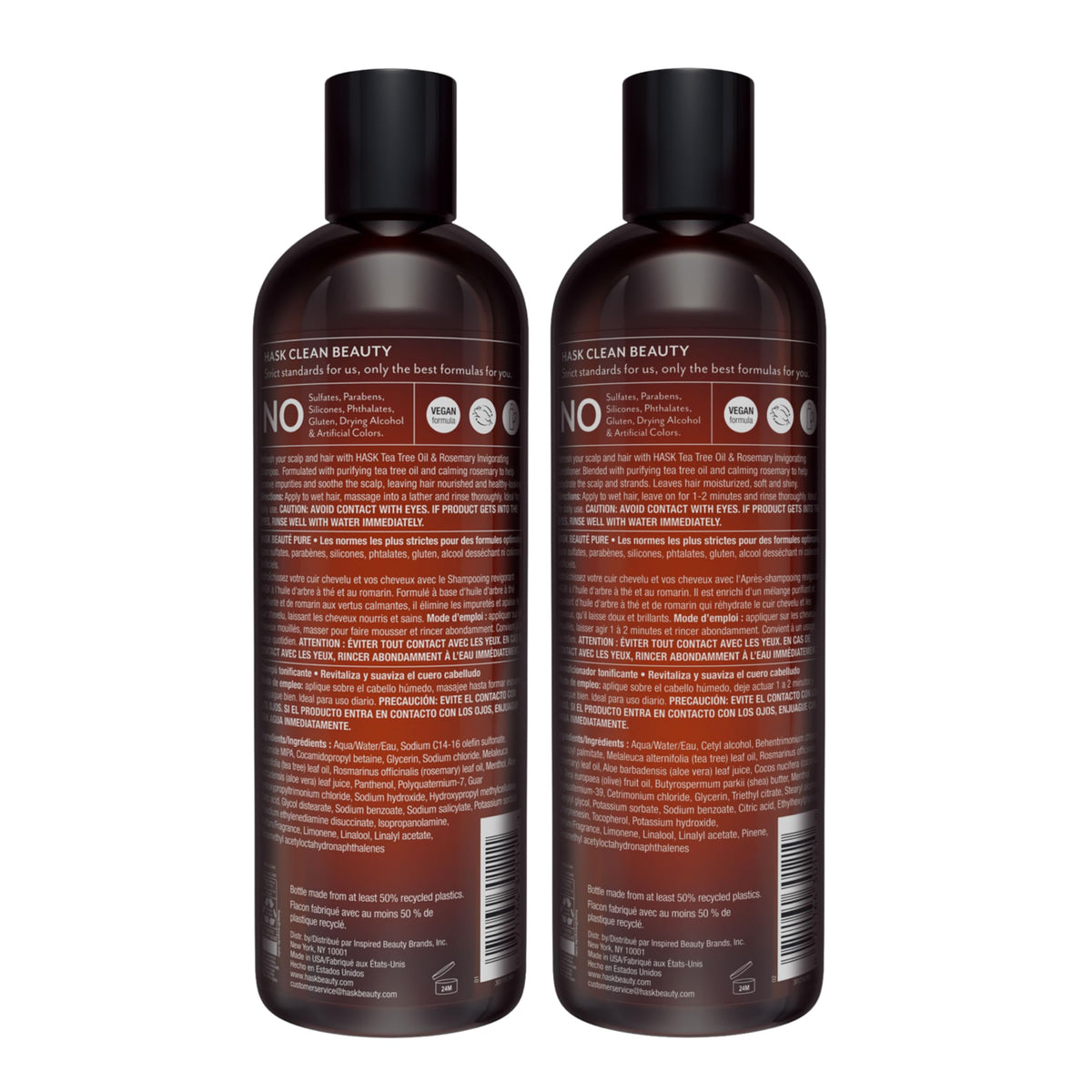 HASK 12oz bottle in hand showing size and easy use for travel-friendly care