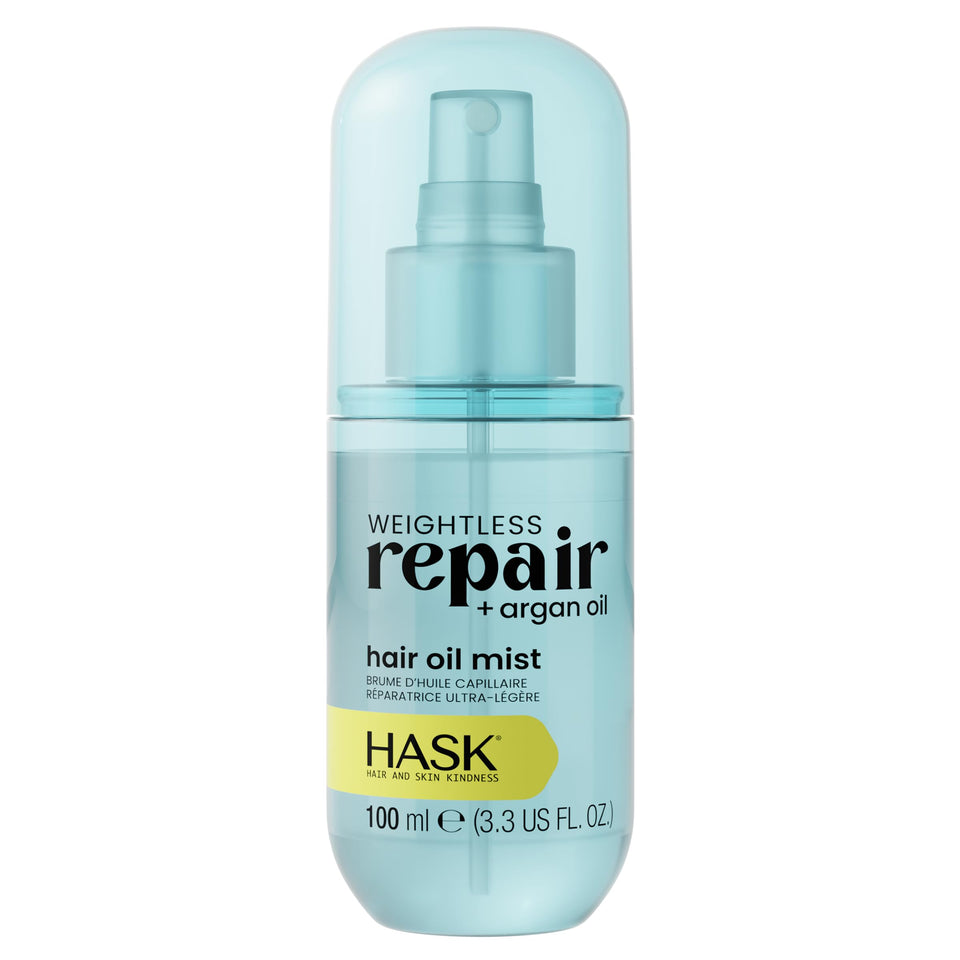 HASK bottle front view showing label and compact 3.3 fl oz size for travel