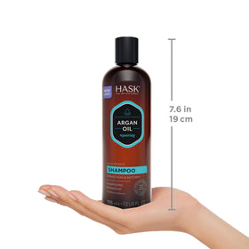 Before and after hair shot with HASK, displays smoother, shinier finish