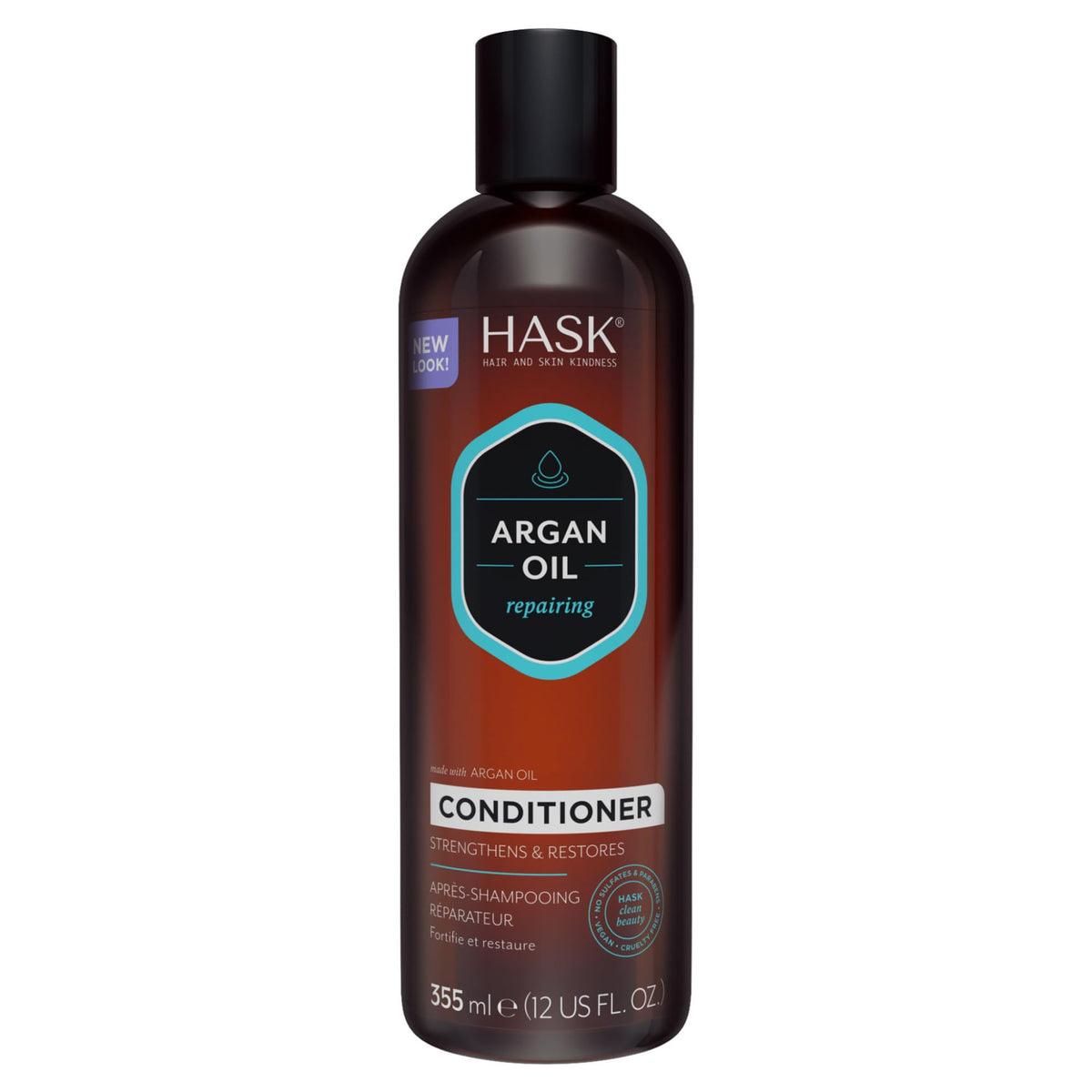 HASK conditioner front packaging showing bottle and brand benefits