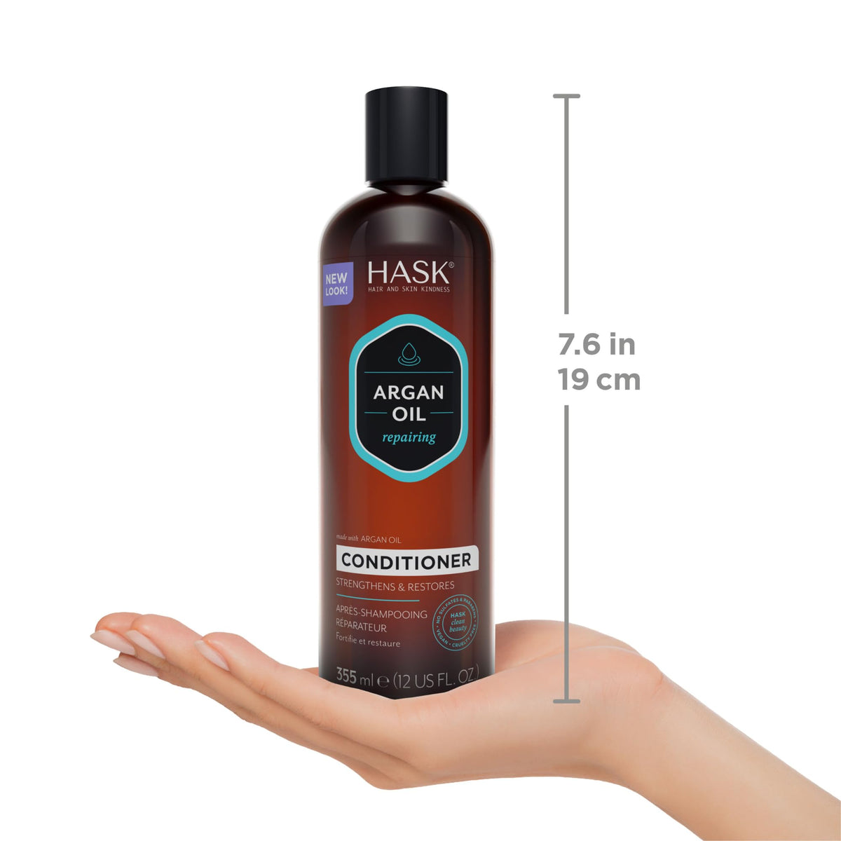 HASK conditioner with argan nuts highlighting natural oil sourcing benefit