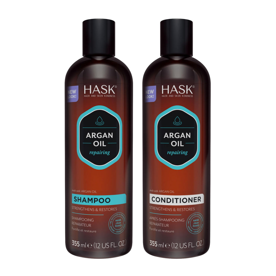 HASK front packaging showing both shampoo and conditioner, clarifies duo benefits