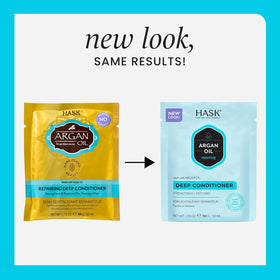 HASK Argan Oil Repairing Deep Conditioner packette front label highlighting repair benefits