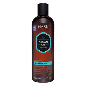 HASK bottle front label showing argan oil branding and benefits