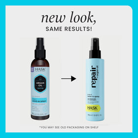 HASK argan oil spray close-up nozzle demonstrating easy, even mist application for styling