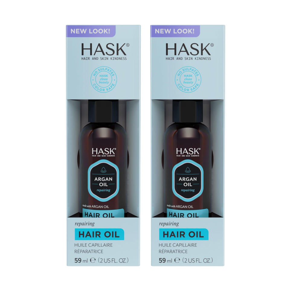 HASK front packaging showing two repairing hair oil vials and brand clarity
