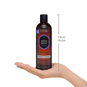 HASK shampoo and conditioner on bathroom shelf for daily routine benefit