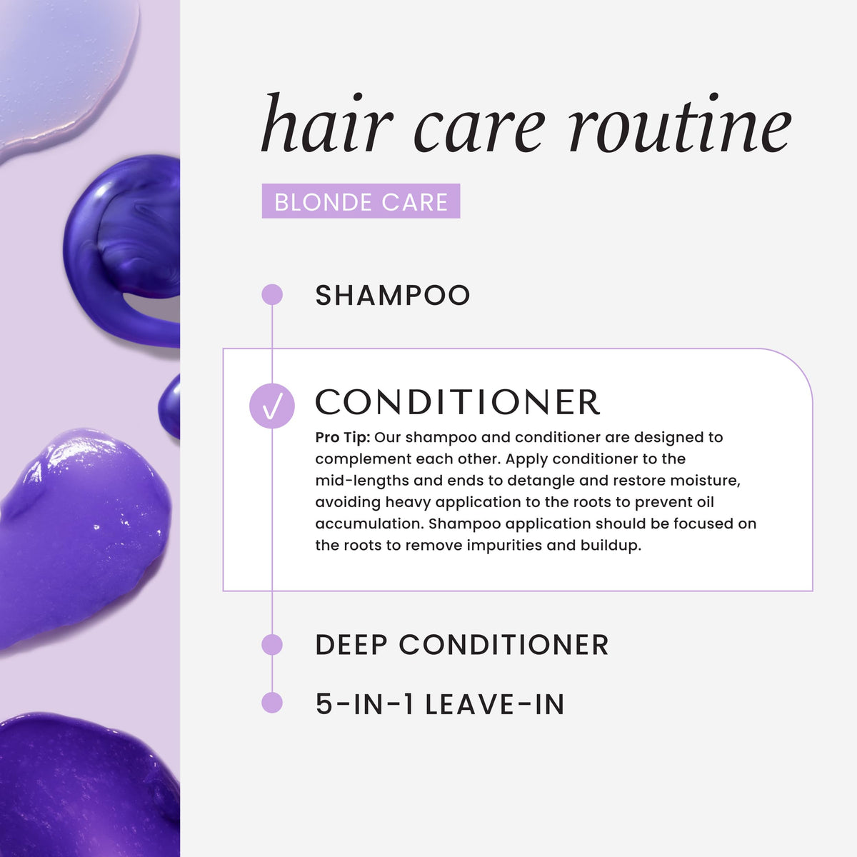 HASK shampoo applied to wet hair showing toning action and brassiness control benefit
