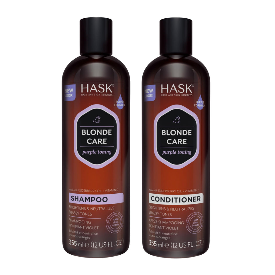 HASK front packaging showing shampoo and conditioner, clear product identification and benefit