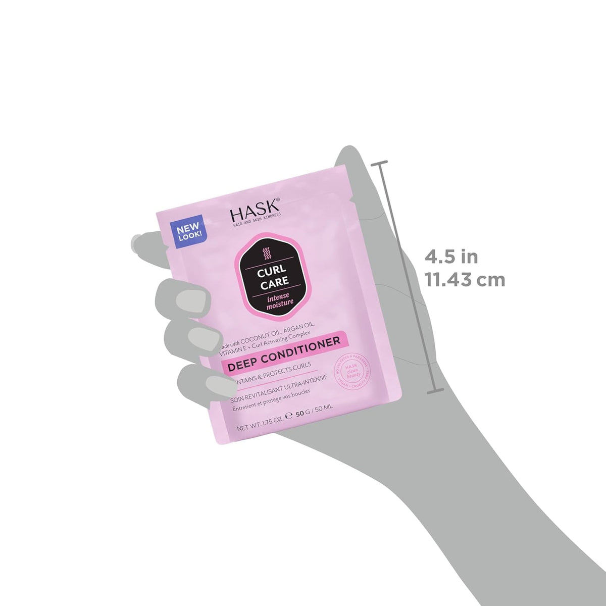 HASK bottle held in hand to show size and travel‑friendly convenience