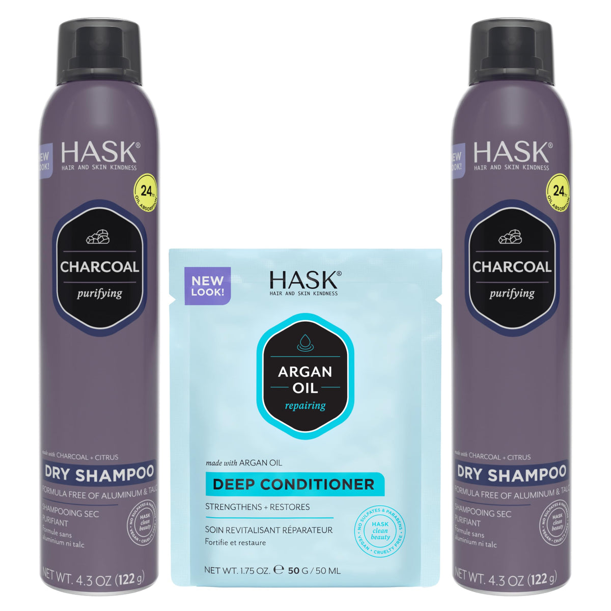 HASK charcoal dry shampoo front packaging showing quick oil control benefit