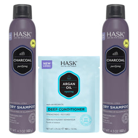 HASK charcoal dry shampoo front packaging showing quick oil control benefit