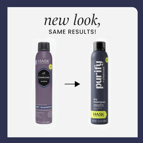 HASK charcoal dry shampoo side label displaying ingredients and safety benefits