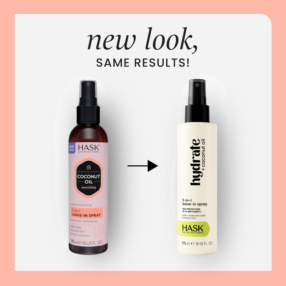 HASK coconut spray bottle close-up highlighting spray nozzle and lightweight finish