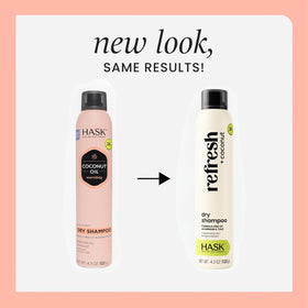 HASK dry shampoo label close-up highlighting biotin and sulfate-free formula