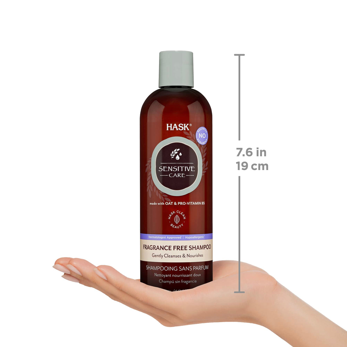 HASK product label close-up showing ingredient-free claims and transparency benefit