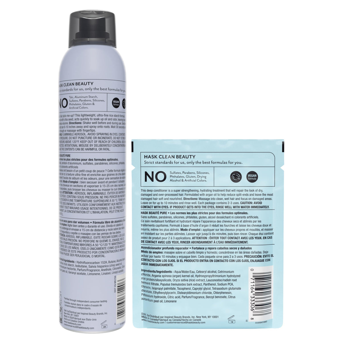 HASK product label details highlighting aluminum-, sulfate-, paraben-free formulation